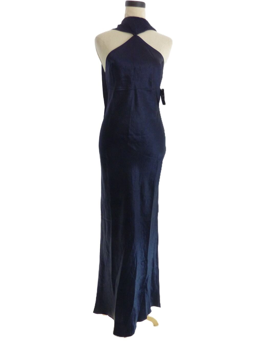 Amanda Uprichard Womens Scarf Halter Neck Maxi Dress S Navy Blue Satin Open Back
